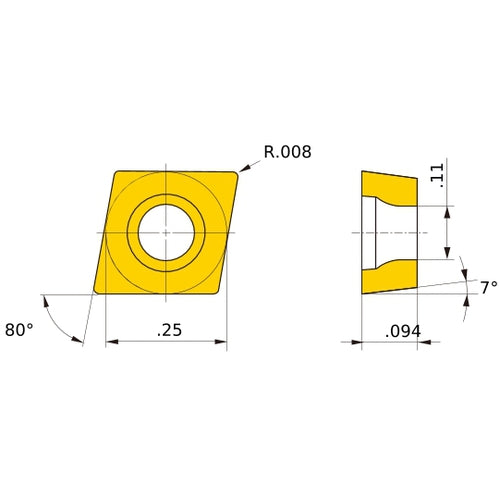 CCMW 21.50.5 flat_top HTi10, 0.008″ Corner Radius, 3/32″ Thick, 1/4″ Inscribed Circle, Turning Indexable Insert