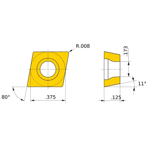 CPGT 320.5 standard MD220, 0.2 mm Corner Radius, 3.18 mm Thick, 9.525 mm Inscribed Circle, Turning Indexable Insert