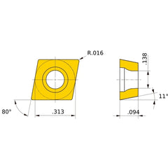 CPMH 2.51.51 FV NX2525, 0.4 mm Corner Radius, 2.38 mm Thick, 7.94 mm Inscribed Circle, Turning Indexable Insert