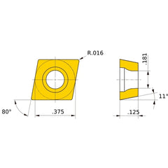 CPMX 321 standard NX2525, 1/64″ Corner Radius, 1/8″ Thick, 3/8″ Inscribed Circle, Turning Indexable Insert