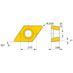 DCMW 32.51 flat_top MD220, 0.4 mm Corner Radius, 3.97 mm Thick, 9.525 mm Inscribed Circle, Turning Indexable Insert