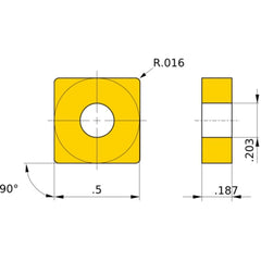 SNGA 431 flat_top MBC020, 1/64″ Corner Radius, 3/16″ Thick, 1/2″ Inscribed Circle, Turning Indexable Insert