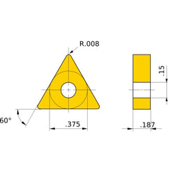 TNGA 330.5 flat_top BC8120, 0.2 mm Corner Radius, 4.76 mm Thick, 9.525 mm Inscribed Circle, Turning Indexable Insert