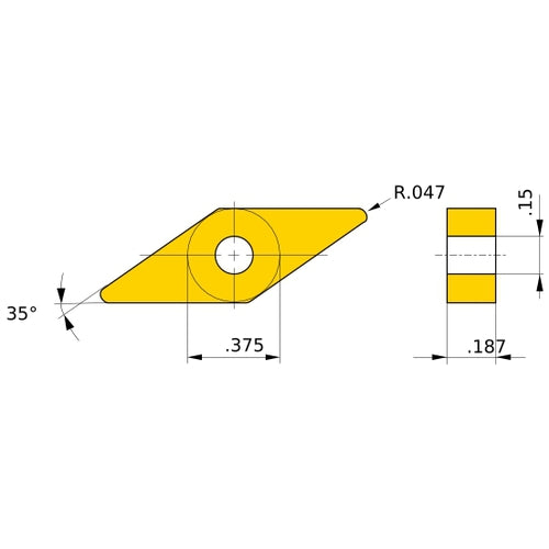 VNGA 333 flat_top BC8120, 3/64″ Corner Radius, 3/16″ Thick, 3/8″ Inscribed Circle, Turning Indexable Insert