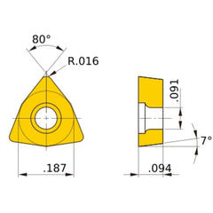 WCGW 1.51.51 flat_top MBC020, 0.4 mm Corner Radius, 2.38 mm Thick, 4.76 mm Inscribed Circle, Turning Indexable Insert