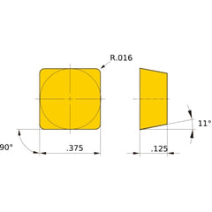 SPMR 321 standard NX3035, 0.4 mm Corner Radius, 3.18 mm Thick, 9.525 mm Inscribed Circle, Turning Indexable Insert