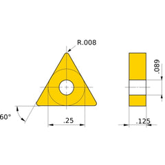 TNGG 220.5 R NX3035, 0.008″ Corner Radius, 1/8″ Thick, 1/4″ Inscribed Circle, Turning Indexable Insert
