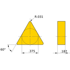 TNGN 332 flat_top MB710, 0.8 mm Corner Radius, 4.76 mm Thick, 9.525 mm Inscribed Circle, Turning Indexable Insert