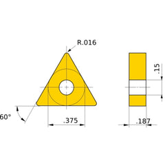 TNMA 331 flat_top MC5005, 0.4 mm Corner Radius, 4.76 mm Thick, 9.525 mm Inscribed Circle, Turning Indexable Insert