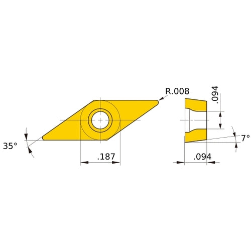 VCMT 1.51.50.5 MV NX2525, 0.2 Corner Radius, 3/32″ Thick, 3/16″ Inscribed Circle, Turning Indexable Insert