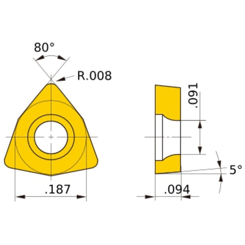 WBMT 1.51.50.5 R-MV MC6025, 0.2 mm Corner Radius, 2.38 mm Thick, 4.76 mm Inscribed Circle, Turning Indexable Insert
