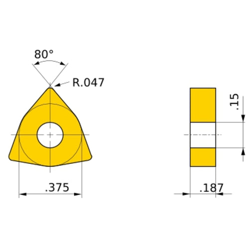 WNMA 333 flat_top MC5005, 3/64″ Corner Radius, 3/16″ Thick, 3/8″ Inscribed Circle, Turning Indexable Insert