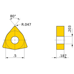 WNMG 433 standard UTi20T, 3/64″ Corner Radius, 3/16″ Thick, 1/2″ Inscribed Circle, Turning Indexable Insert