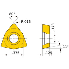 WPMT 321 MV NX3035, 0.4 mm Corner Radius, 3.18 mm Thick, 9.525 mm Inscribed Circle, Turning Indexable Insert