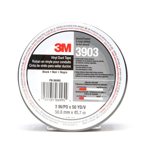 3M Vinyl Duct Tape 3903 Black 2″ × 50 yd 6.5 mil 2 Individually Wrapped Conveniently Packaged - Apex Tool & Supply