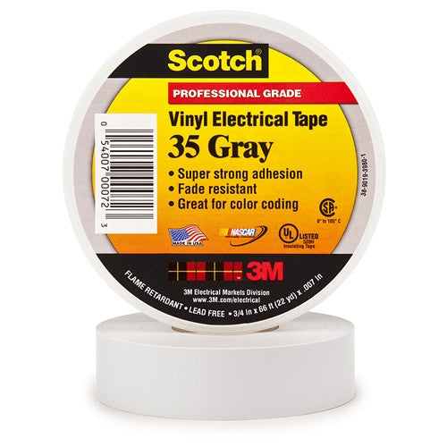 Scotch Vinyl Color Coding Electrical Tape 35 3/4″ × 66 ft Gray - Apex Tool & Supply