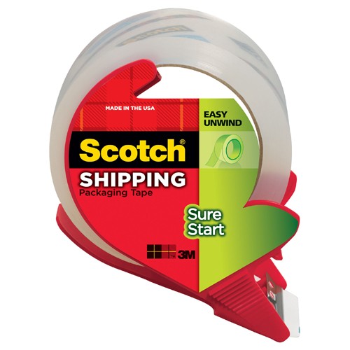 Scotch Sure Start Shipping Packaging Tape with dispenser 3450S-RD 1.88″ × 38.2 yd (48 mm × 35 m) - Apex Tool & Supply