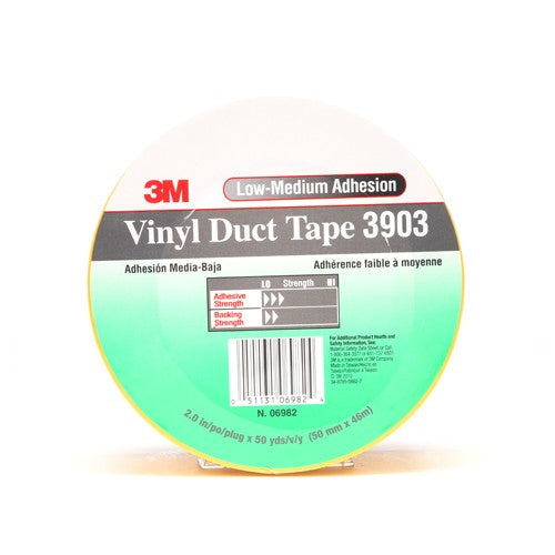 3M Vinyl Duct Tape 3903 Yellow 2″ × 50 yd 6.5 mil 2 Individually Wrapped Conveniently Packaged - Apex Tool & Supply
