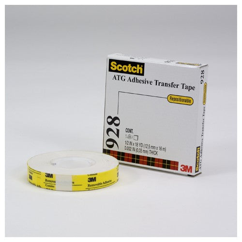 Scotch ATG Repositionable Double Coated Tissue Tape 928 Translucent White 3/4″ × 18 yd 2 mil - Apex Tool & Supply